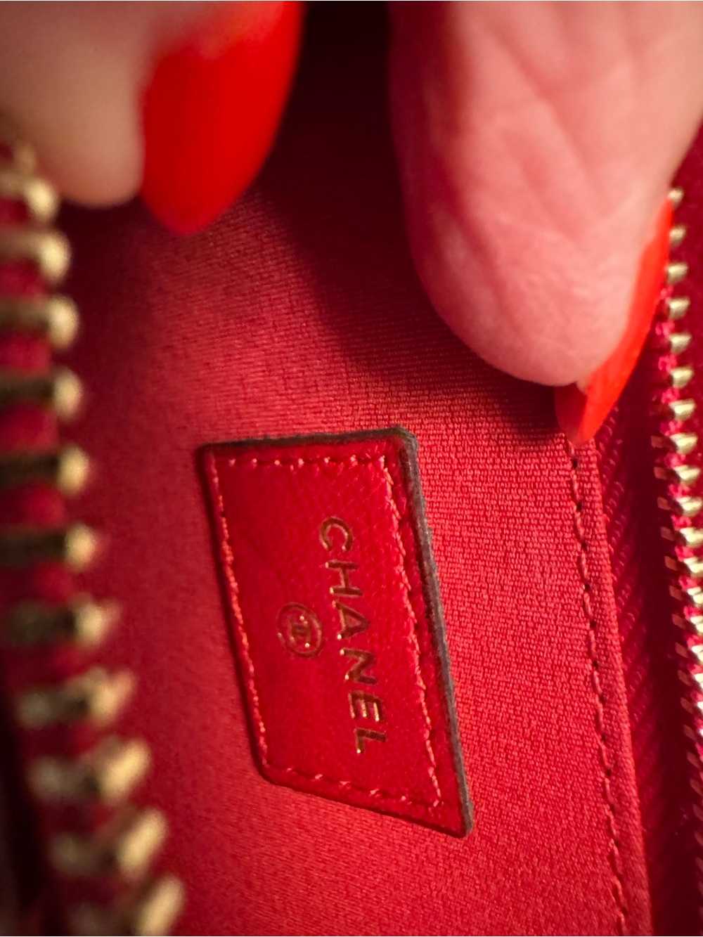 Quilted Red Leather Chain Crossbody Phone Pouch with Gold CC - Picture 6 of 8